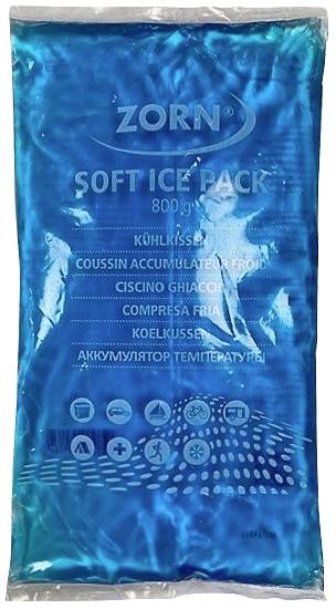 Cuscino refrigerante 'Zorn Soft Ice Pack' con 800 g di contenuto, idoneo per alleviare dolore e gonfiore. Presentato in confezione blu.