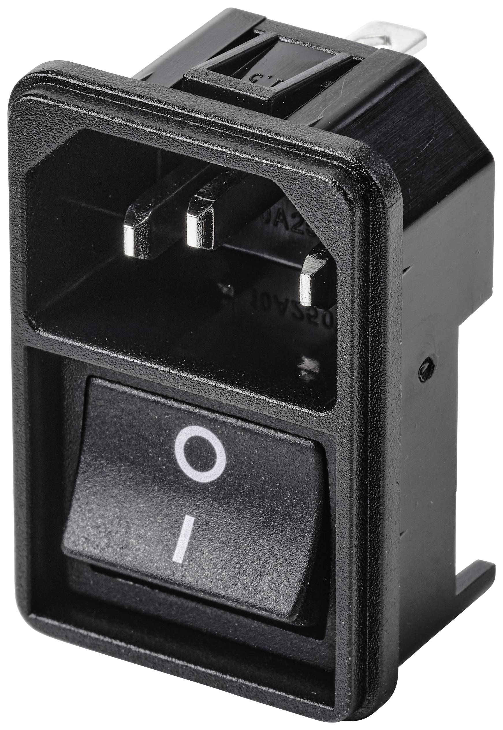 Un interruttore a levetta nero con posizioni 'I' per acceso e 'O' per spento, idoneo per dispositivi elettrici per controllare il flusso di corrente.
