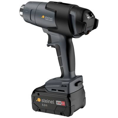 Un soffiatore ad aria calda senza fili di Steinel, grigio-nero, con batteria da 5,5 Ah. Adatto per lavori fai-da-te e applicazioni professionali.