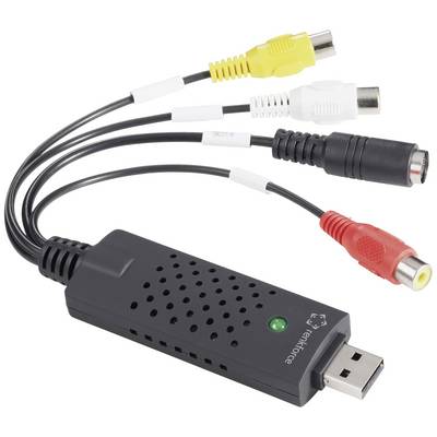 Adattatore USB video con connessioni nere, gialle, bianche e rosse per connessioni audio/video.