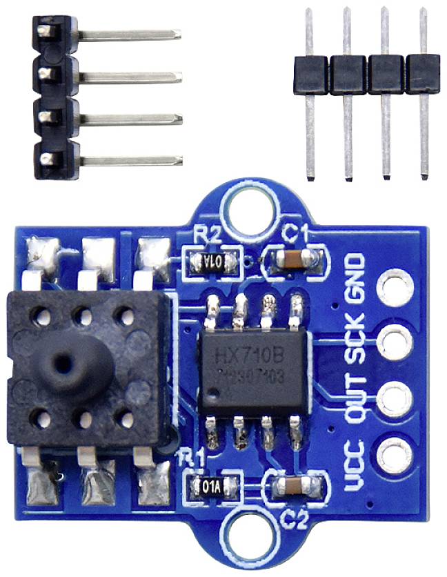 'Immagine di un modulo elettronico blu con diversi componenti e pin per il collegamento; probabilmente un sensore o un accessorio per microcontrollore.'