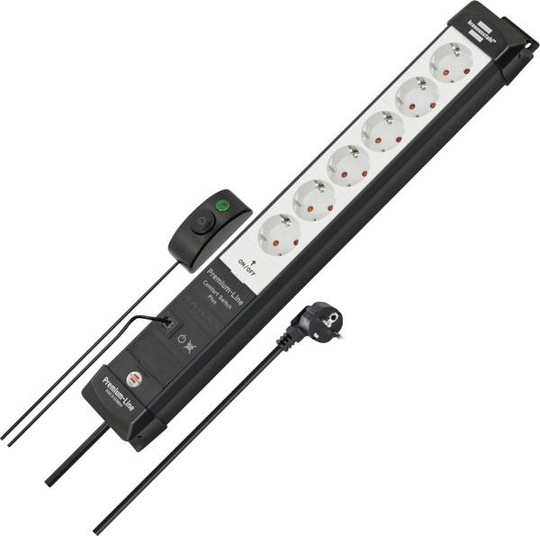 Brennenstuhl 1951560102 Multipresa con interruttore 6 scomparti Nero, Grigio luminescente Schuko 1 pz.