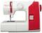 Macchina da cucire bianca con accenti rossi, manopola di selezione dei punti e logo 'Veritas Marie' sulla parte anteriore.