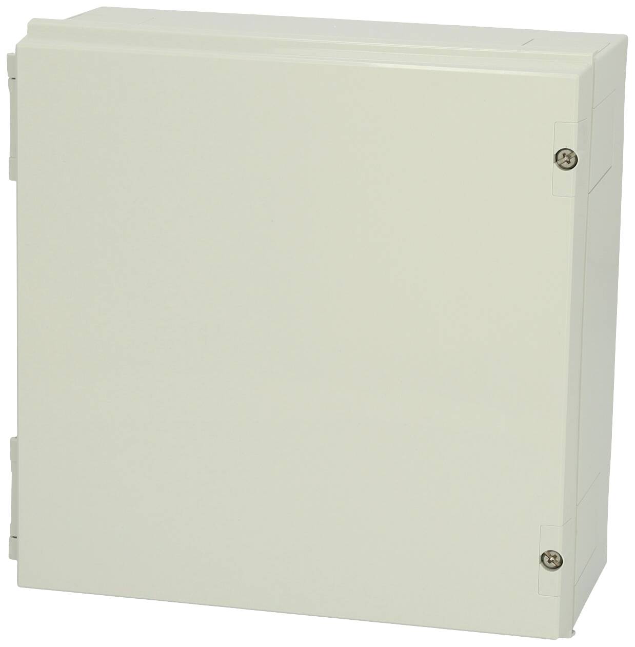 Custodia rettangolare in plastica beige con chiusura robusta. Idonea per la protezione di componenti elettronici e installazioni.