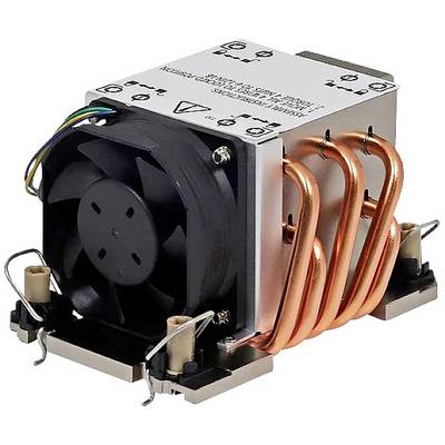 Dissipatore di calore con ventola e tubi di calore in rame per la dissipazione termica nei computer.