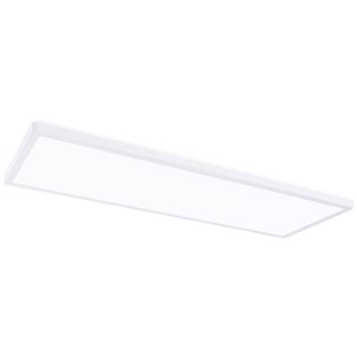 Plafoniera LED rettangolare con cornice bianca, adatta per uffici o ambienti abitativi. Offre un'illuminazione uniforme.