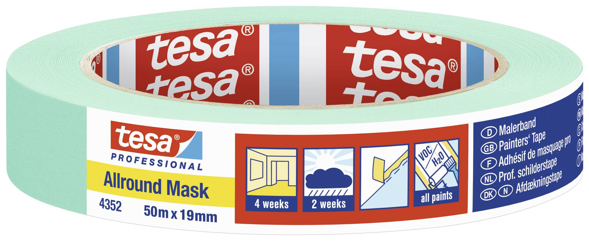 tesa ALLROUND MASK 04352-00000-00 Nastro crespato Menta (L x L) 50 m x 19 mm 1 pz.