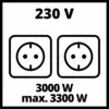 'Due prese elettriche, 230 V, 3000 W, max. 3300 W'
