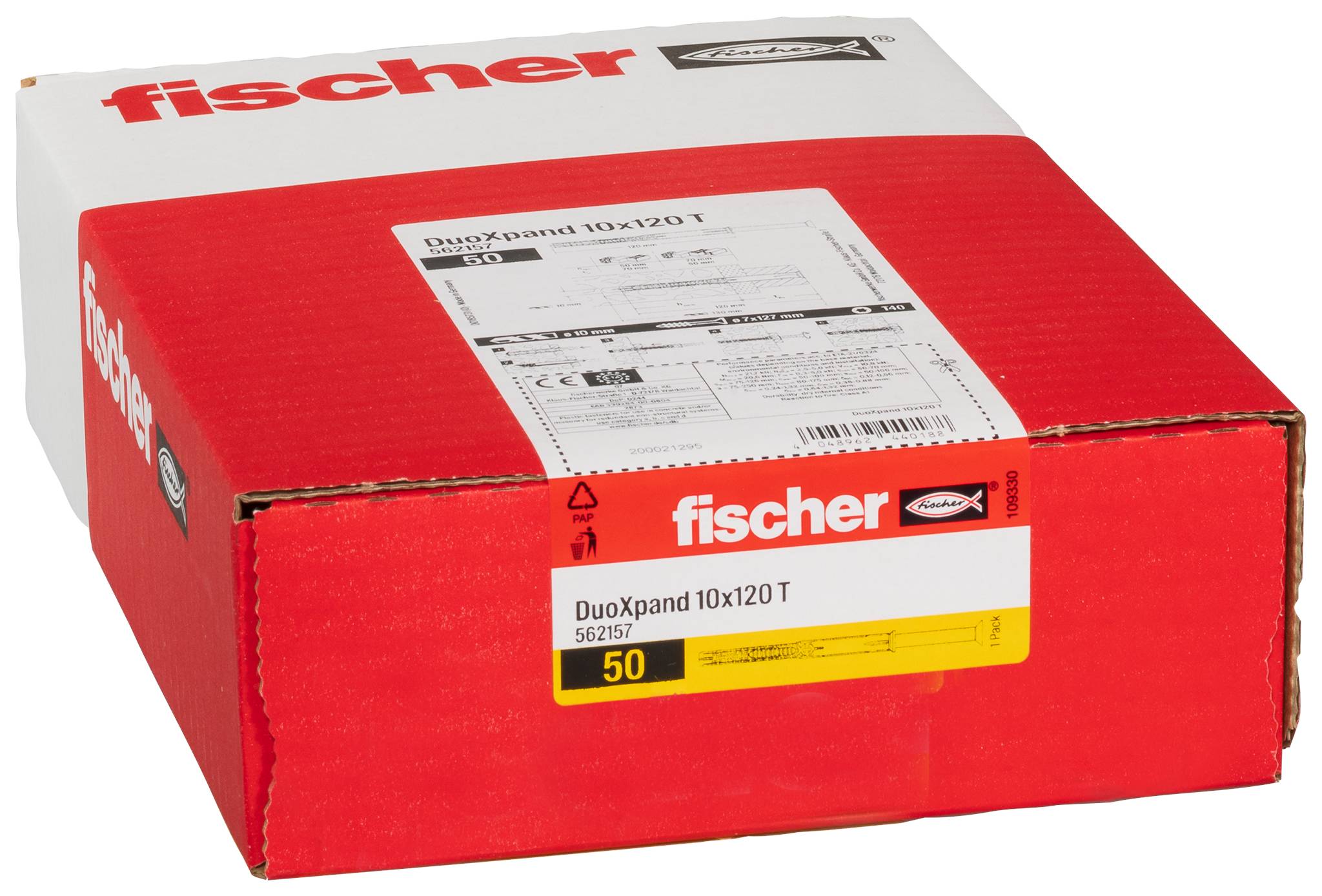 Ancore da muro Red Fischer DuoXpand 10x120 T, confezione con dettagli del prodotto e quantità 50.