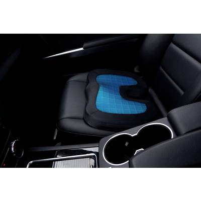 Sedile auto con cuscino ergonomico blu che offre comfort e supporto durante la guida. Ideale per viaggi lunghi.