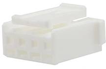 Un connettore bianco rettangolare con cinque ingressi quadrati, adatto per connessioni elettriche o elettroniche.