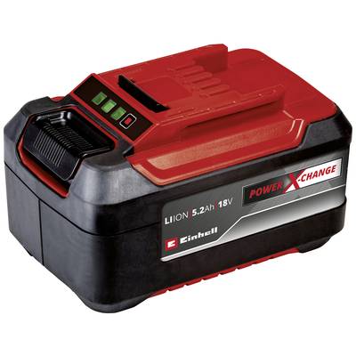 Quattro batterie Einhell rosse e nere con la scritta "Nuovo design, stessa batteria" sottostante.