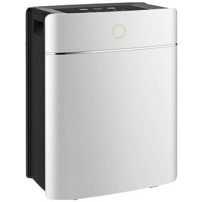 Un purificatore d'aria bianco con display digitale e pannello di controllo sulla parte superiore. L'apparecchio ha un design minimalista ed è posizionato davanti a uno sfondo neutro.