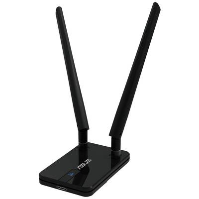 Antenna WLAN nera con due lunghe antenne verticali; porta USB e indicatore di stato sul lato frontale.