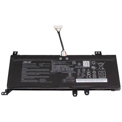 Batteria per laptop Asus, 7,6V, 37Wh, agli ioni di litio, involucro nero con cavo di connessione bianco, specifiche tecniche stampate.
