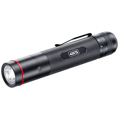 Torcia nera con anello rosso e clip, logo del marchio '4K5' sul lato, posizionata su sfondo bianco.