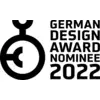 Logo con simbolo stilizzato a sinistra e testo a destra: 'German Design Award Nominee 2022'.