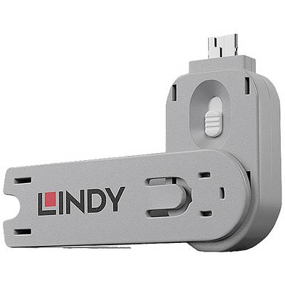 Chiavetta USB grigia con logo 'LINDY', cappuccio ruotabile e connettore Micro-USB.