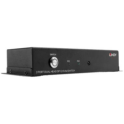 Switch KVM a due porte, con selettore per la selezione della porta, LED per PC1 e PC2, marca Lindy.