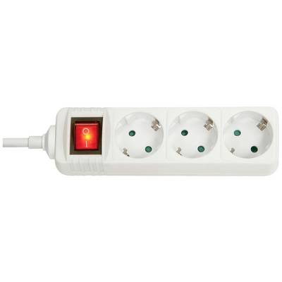 Presa multipla tripla con interruttore rosso. L'interruttore è acceso. Idonea per collegare più dispositivi elettrici.
