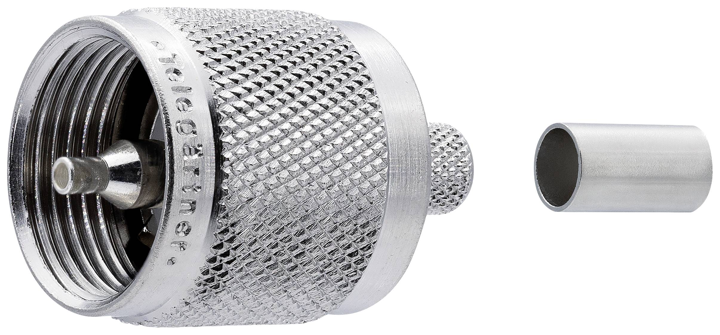 'Connettore coassiale con superficie zigrinata e tubo metallico rimovibile. Utilizzato principalmente per connessioni di antenna.'