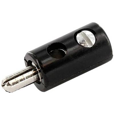 Un collegamento nero con filo metallico, dotato di un'apertura a vite e di un connettore metallico simile a un jack audio.
