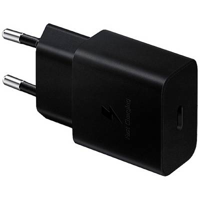 Caricabatterie rapido nero, di forma rettangolare, con spina europea e porta USB-C, progettato per la ricarica efficiente dei dispositivi.