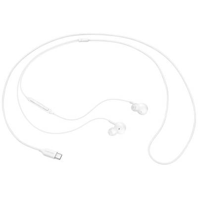 Auricolari bianchi con cavo e connettore USB-C con microfono integrato.