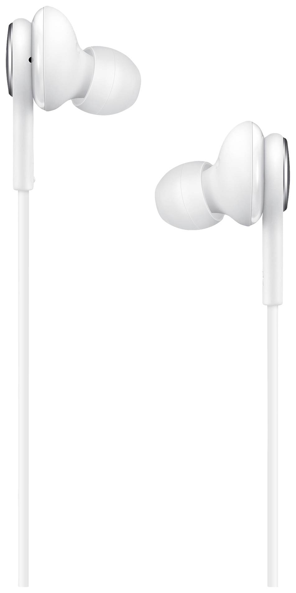 Cuffie in-ear bianche con cavo sottile, conosciute anche come auricolari. Hanno un design minimalista, ideali per ascoltare musica.