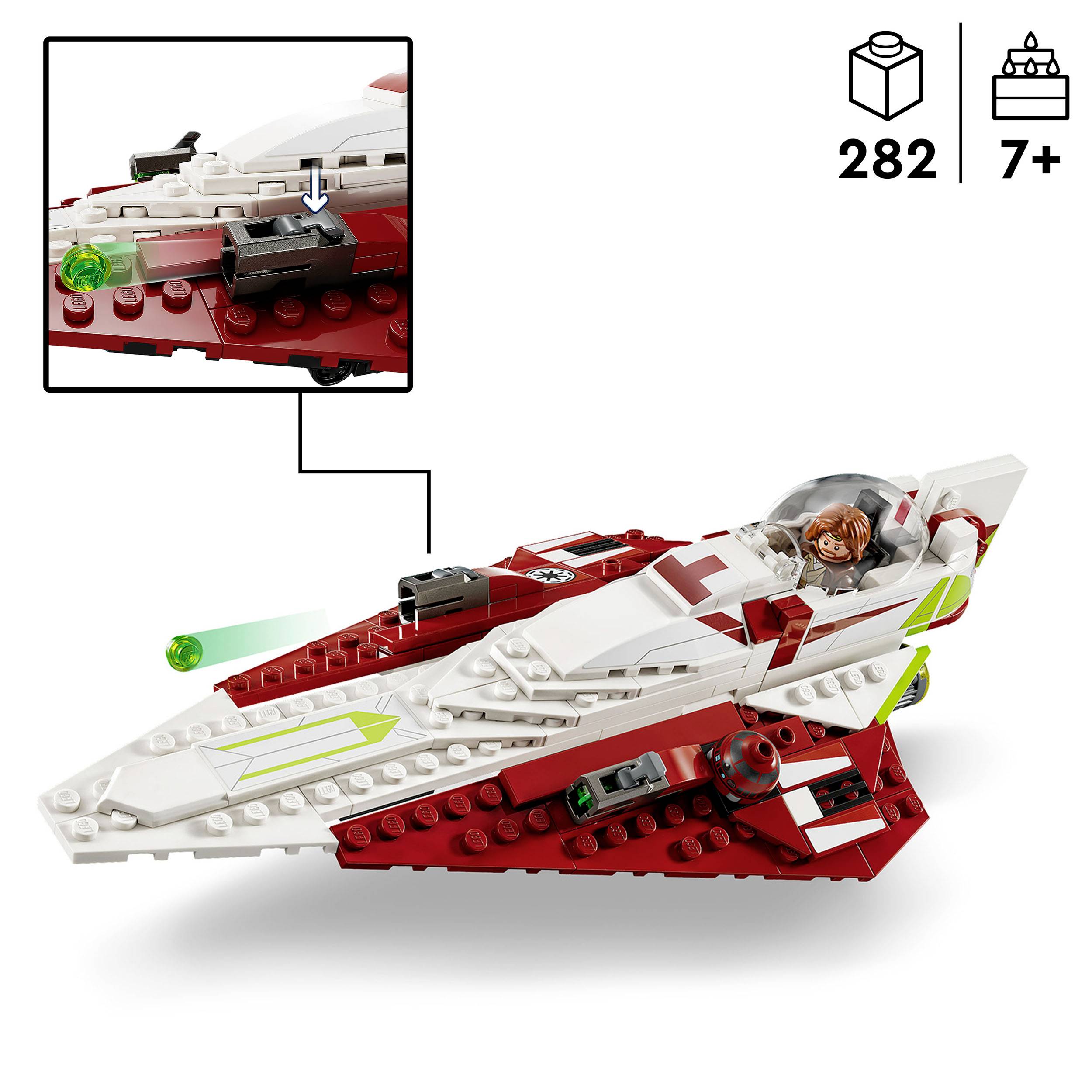 Un'astronave LEGO con un motivo a colori rosso e bianco, composta da 282 pezzi, consigliata per bambini dai 7 anni in su.