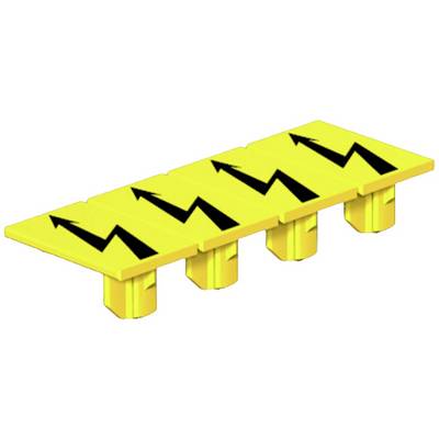 Soglia di terra gialla con frecce nere rivolte verso l'alto indica la direzione per i veicoli ferroviari.