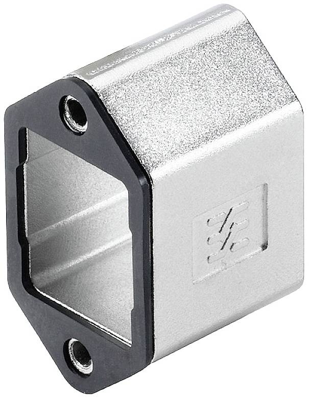 Connettore angolare metallico rettangolare con bordi smussati e due fori di fissaggio, idoneo per connessioni strutturali.