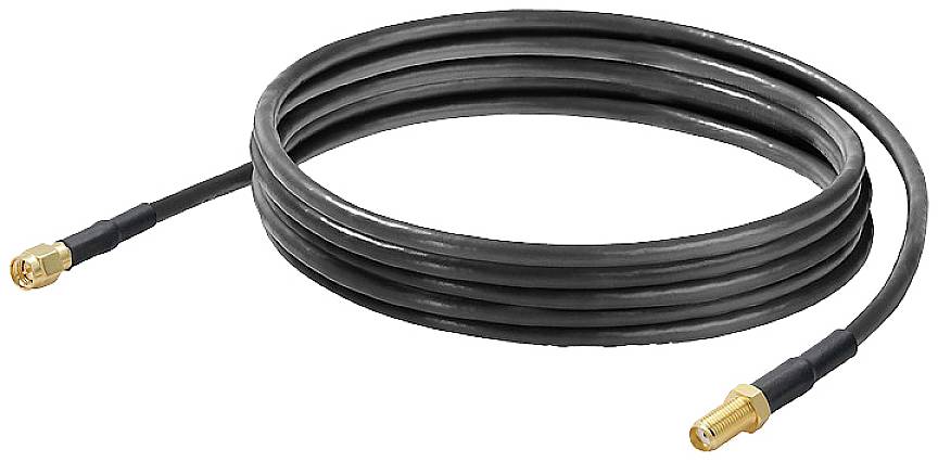 Cavo coassiale nero con connettori dorati alle estremità, arrotolato. Adatto per connessioni antenna o satellitari.