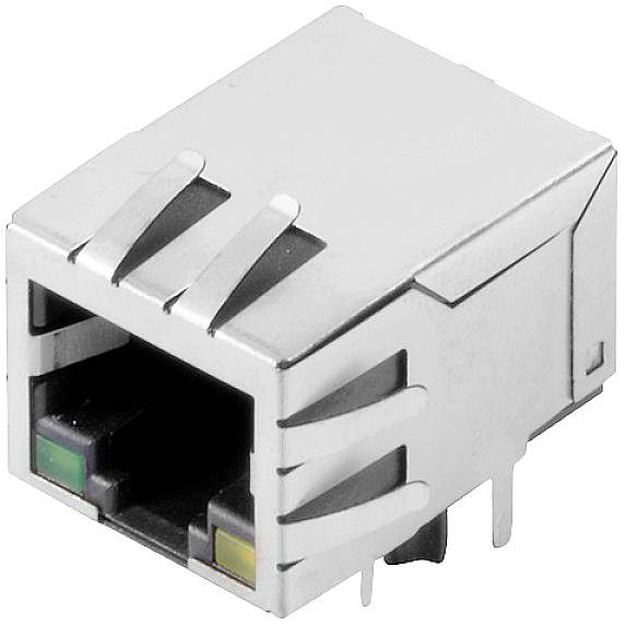 Presa di rete, rettangolare, argentata, per il collegamento di cavi Ethernet.
