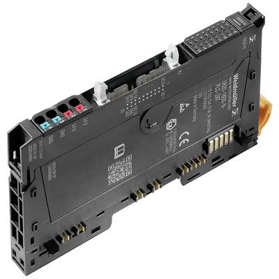 Un componente elettronico nero con più connettori e contatti, con specifiche tecniche e loghi visibili sulla sua superficie.