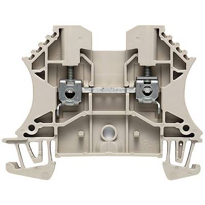 Un contenitore grigio per morsetti a pettine con connessioni a vite e parti metalliche. Serve per fissare e collegare fili in installazioni elettriche.