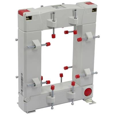 Un dispositivo tecnico grigio con cornice rettangolare e molte viti o morsetti rossi, probabilmente per scopi di montaggio.