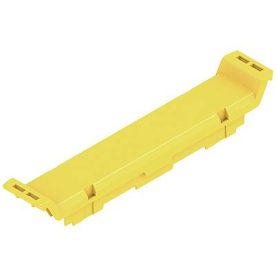 Pezzo in plastica gialla con forma rettangolare e estremità sollevate e leggermente inclinate. Aspetto chiaro, semplice e industriale.