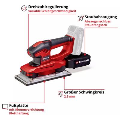 Levigatrice elettrica rotativa rossa con regolazione della velocità, aspirazione della polvere e piatto base con attacco a velcro.