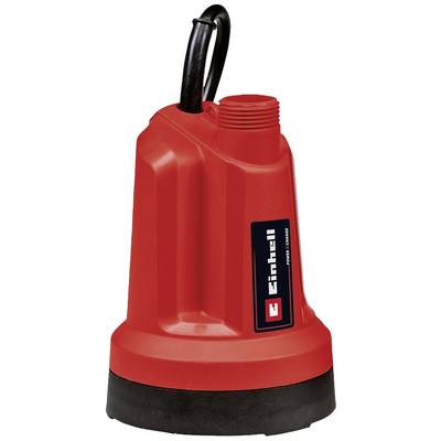 Una pompa sommergibile rossa con un cavo nero, adatta per lo spurgo di acqua in scantinati o laghetti.