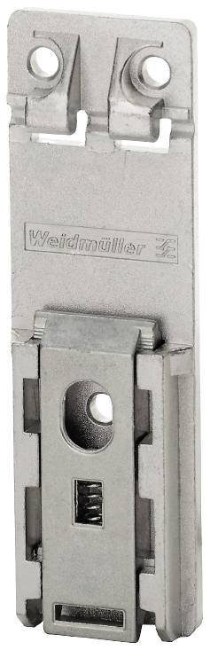 Un adattatore di montaggio in metallo per componenti elettrici, con il logo di 'Weidmüller'.