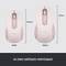 Due mouse wireless in rosa, taglie M650 (10,5 cm) e M650 L (11,5 cm). Descrizione sotto: 'Disponibili in due taglie'.