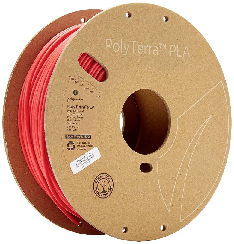 Polymaker 70827 PolyTerra PLA Filamento per stampante 3D Plastica PLA contenuto di plastica ridotto 2.85 mm 1000 g Rosso (opaco) 1 pz.