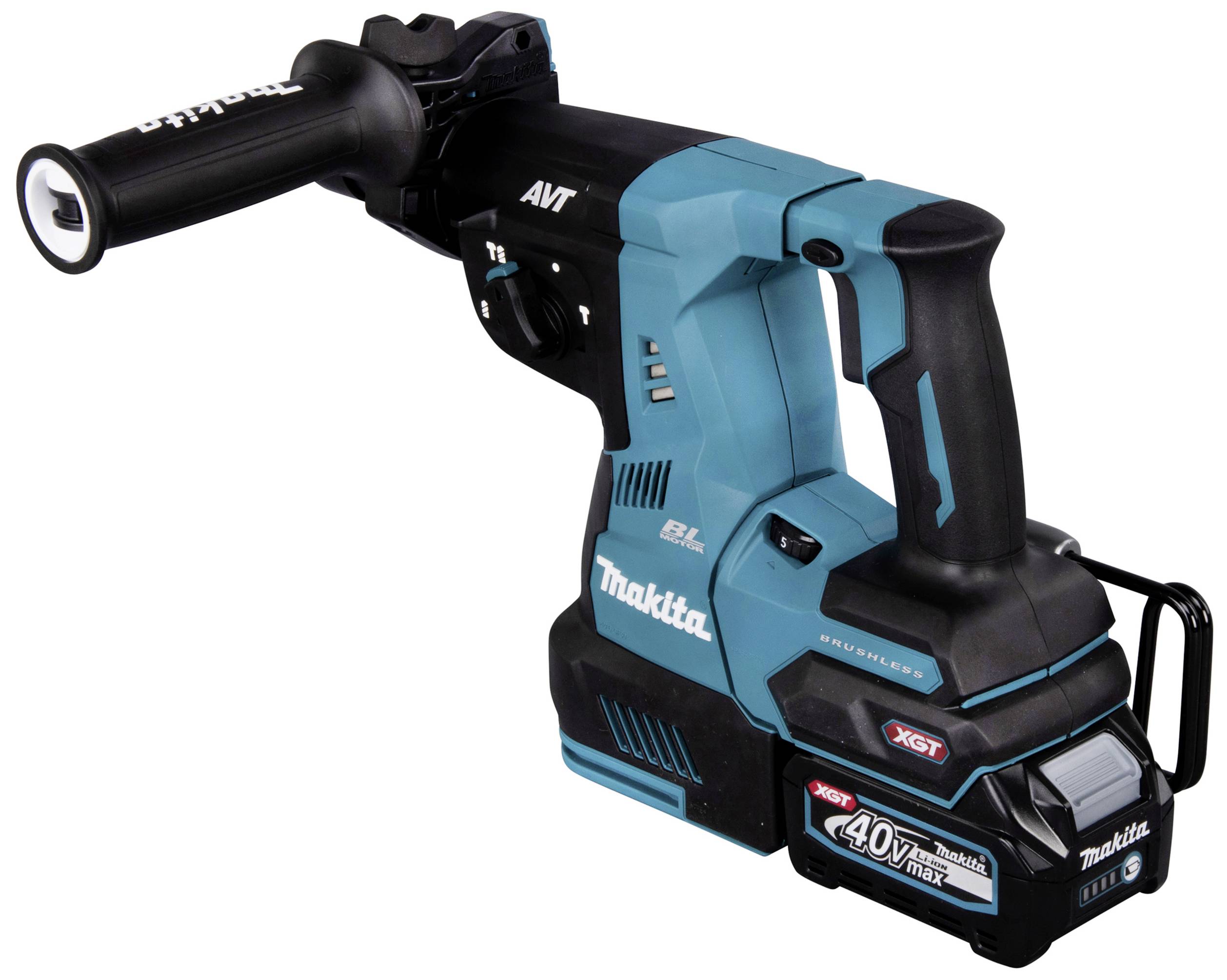 'Trapano avvitatore Makita blu, modello XGT, con impugnatura nera e batteria inferiore; adatto per lavori di foratura pesanti.'