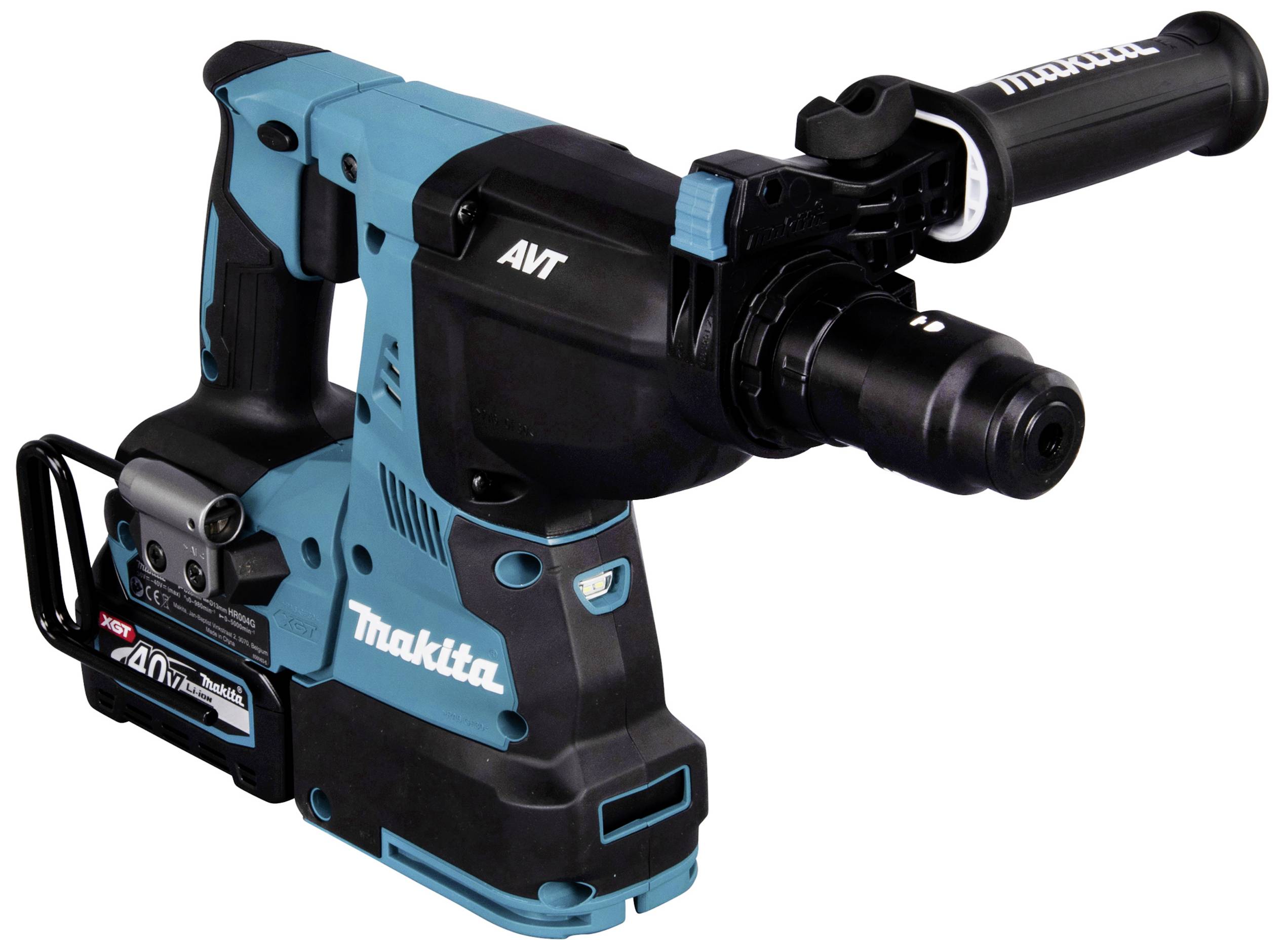Martello perforatore a batteria con impugnatura ergonomica, involucro nero e blu. Il logo del marchio e il numero del modello sono visibili.
