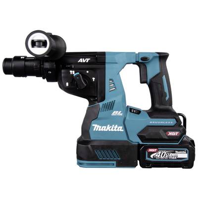 Un martello perforatore Makita senza fili in blu e nero. Modello: XGT 40V max. Adatto per lavori edili.