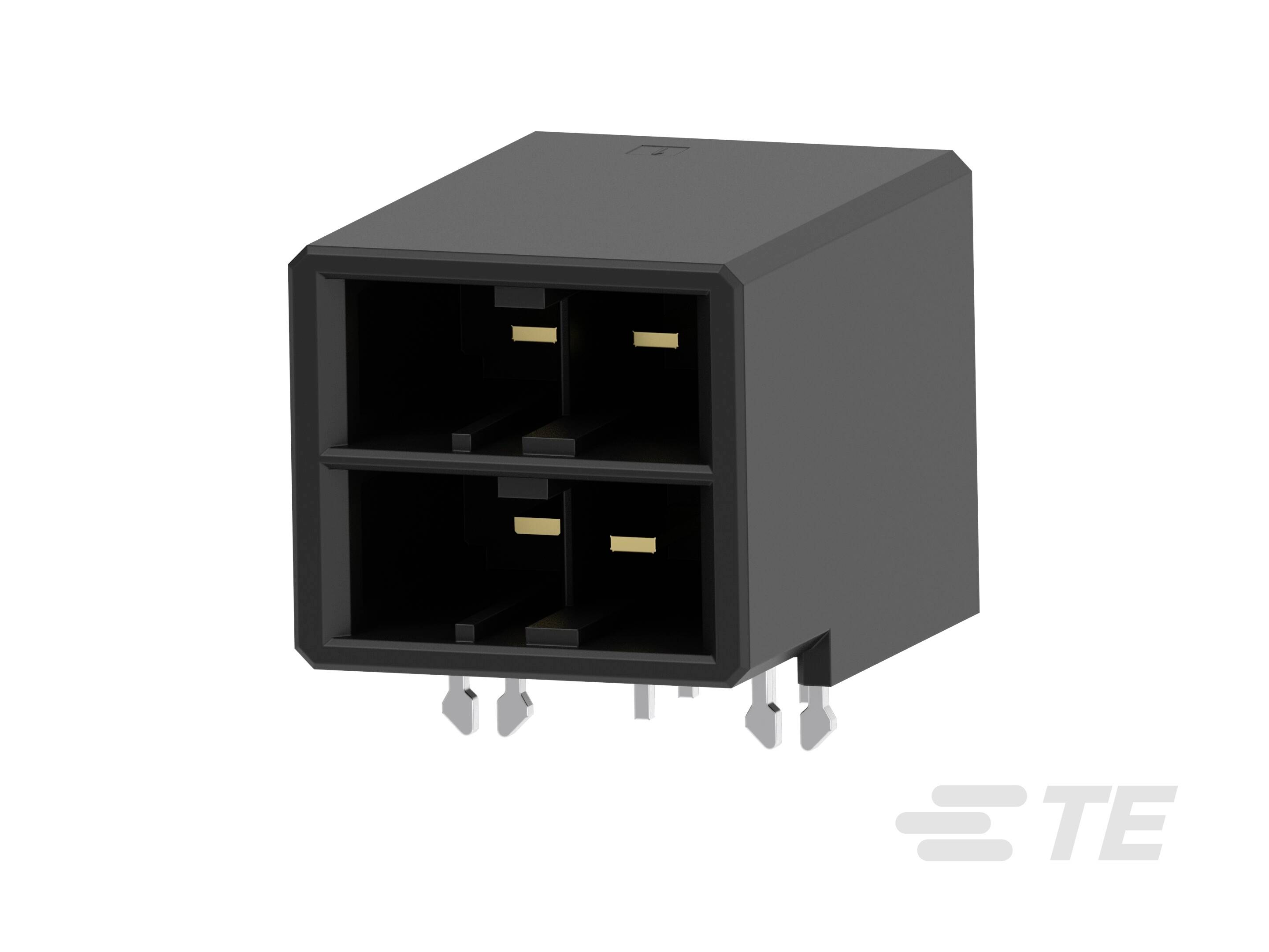 Un connettore nero rettangolare con quattro contatti metallici, idoneo per connessioni elettriche in dispositivi elettronici.