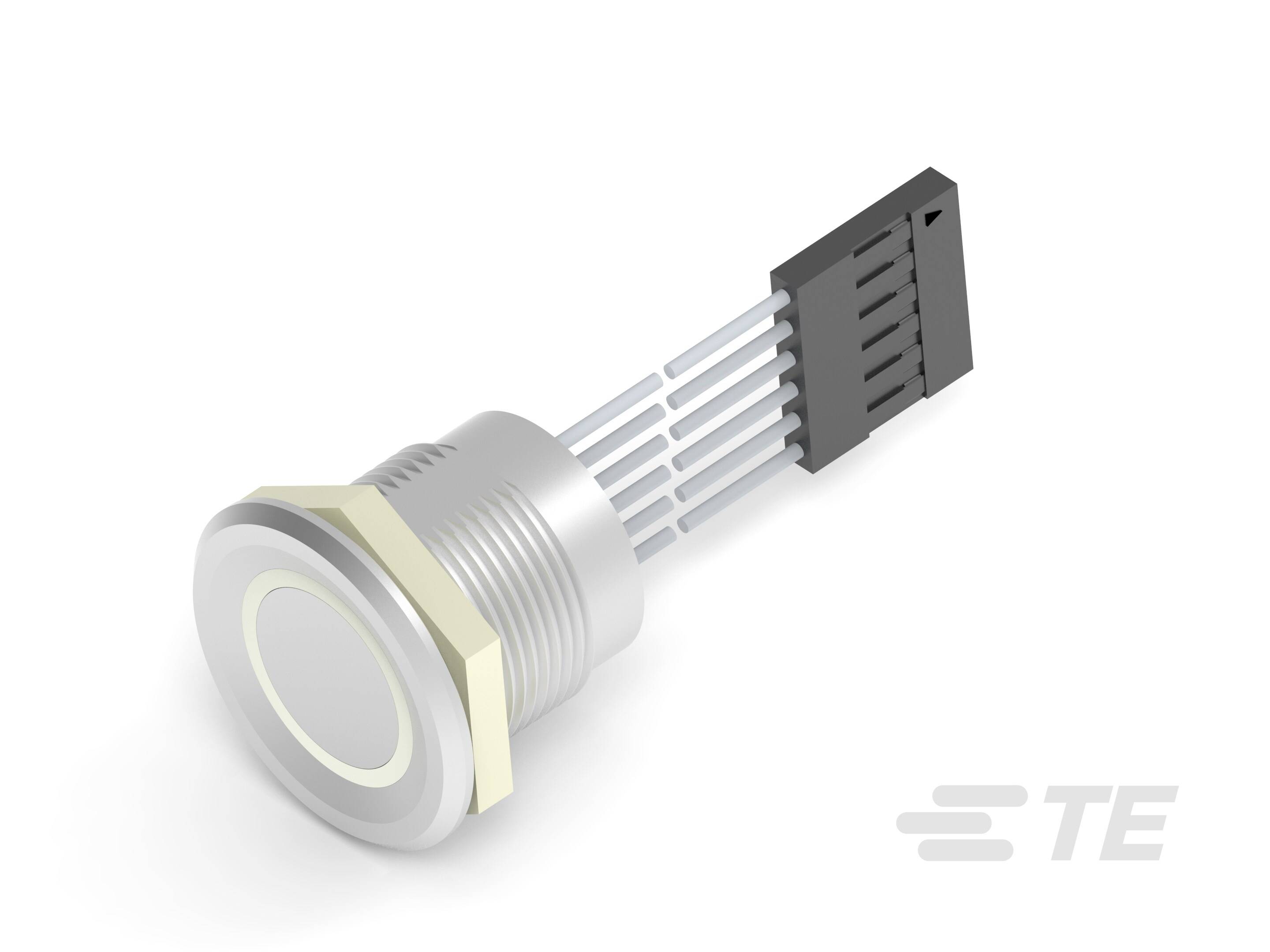 Un interruttore cilindrico elettricamente conduttivo con più cavi e un connettore nero. Dispositivo per il controllo elettronico.