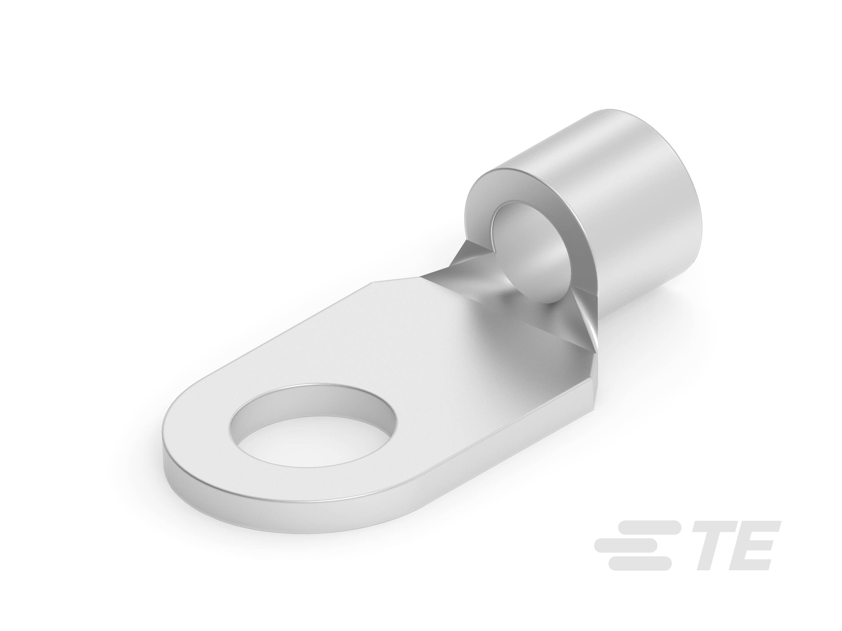 Elemento di connessione metallico per capocorda, corpo cilindrico con estremità piatta e forata per il fissaggio su una superficie.