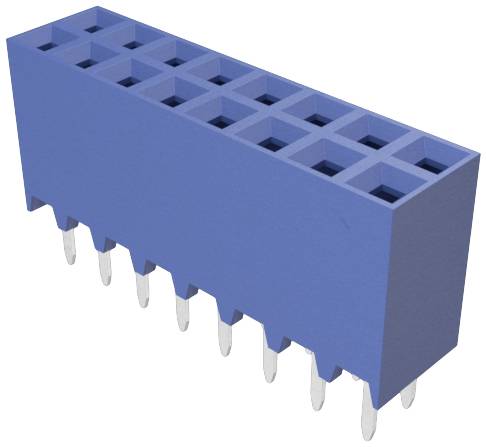 Un connettore rettangolare blu a 10 pin con spinotti metallici, adatto per circuiti elettronici.